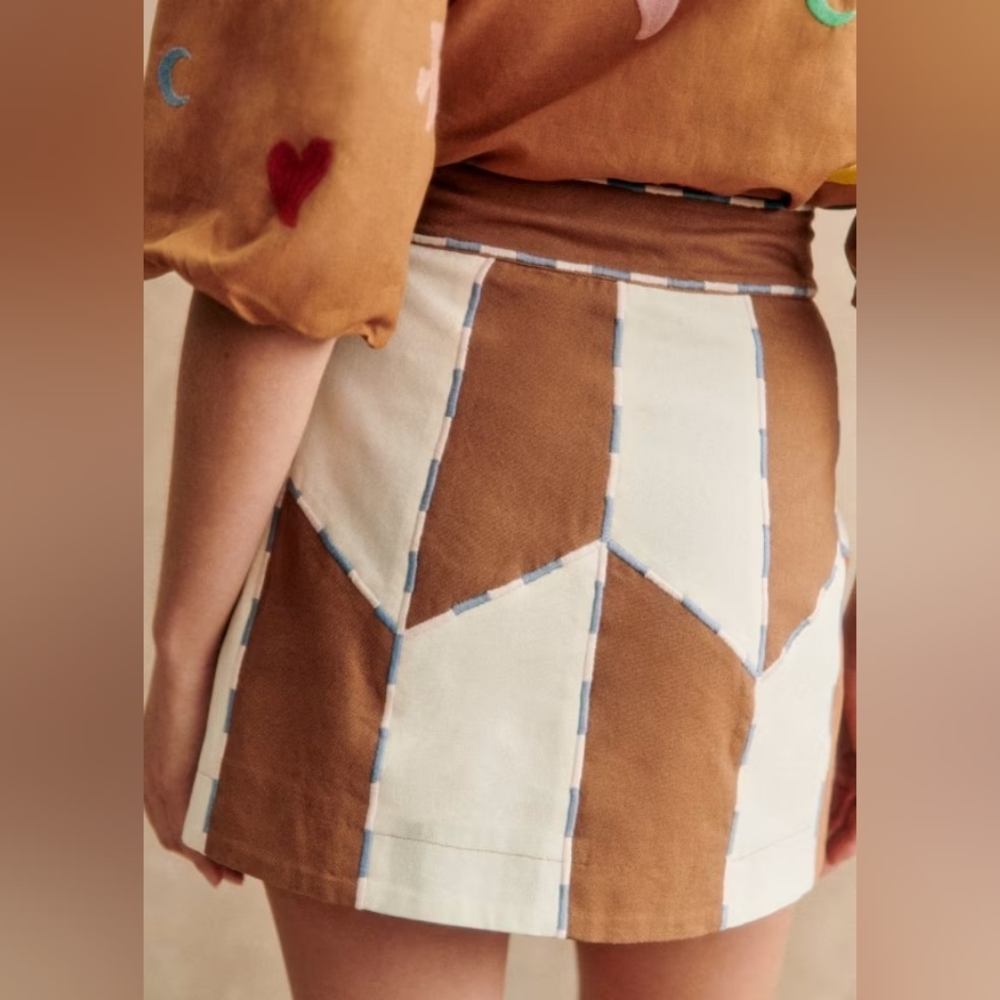 Sezane Tan and Cream Patterned Mini Skirt - Picture 4 of 10